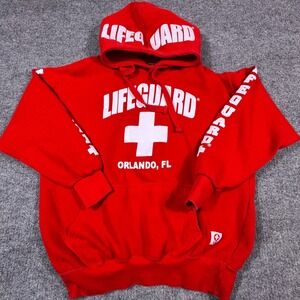 Lifeguard Orlando FL Hoodie Red Graphic Sweatshirt Mens Medium